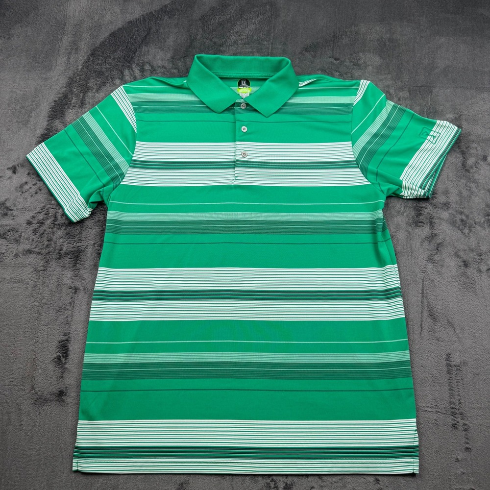 PGA Tour Pro Series Mens Green Striped Athletic Fit Golf Polo Shirt Large